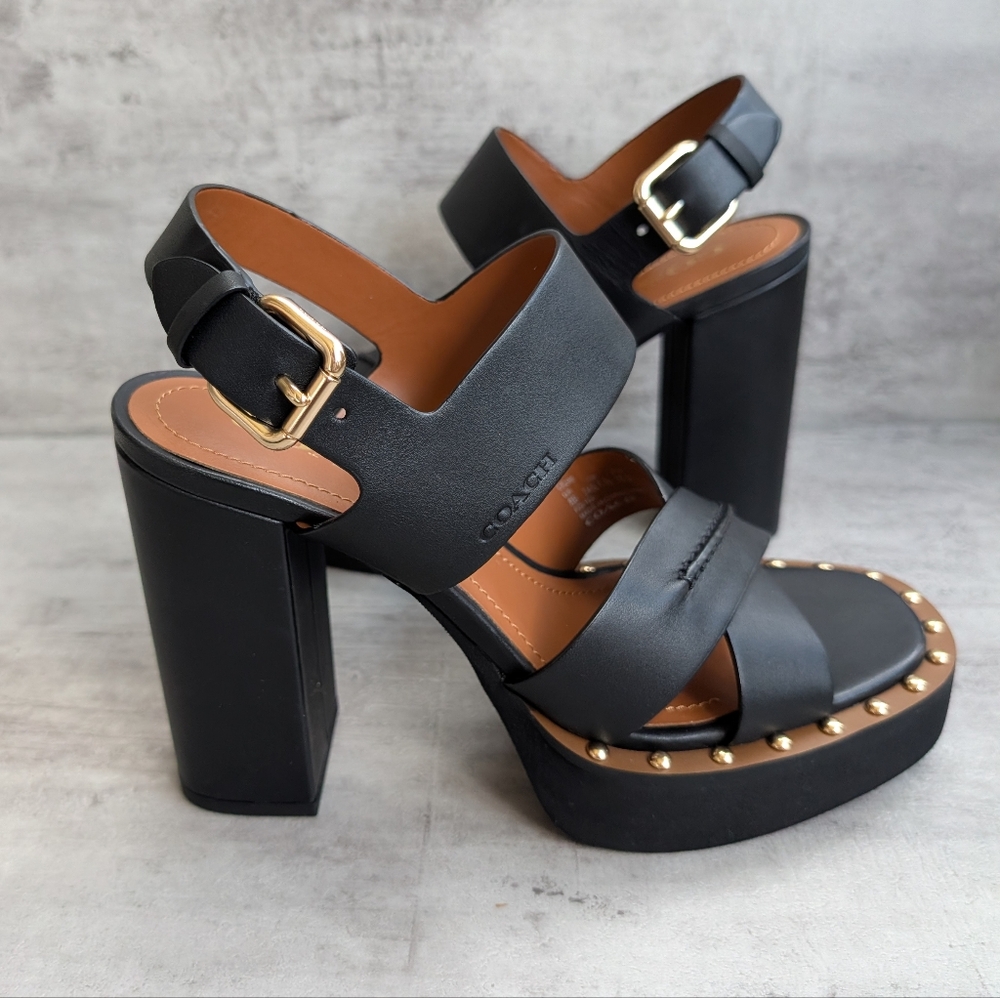 Coach Black Leather Platform Sandals